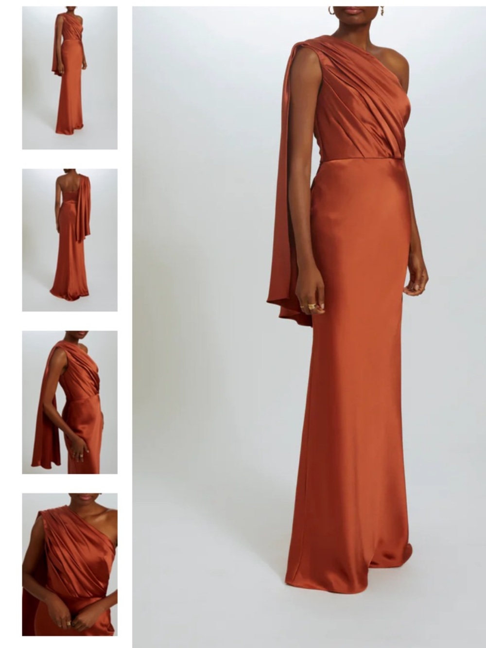 Amsale One-Shoulder Satin Gown in Rust